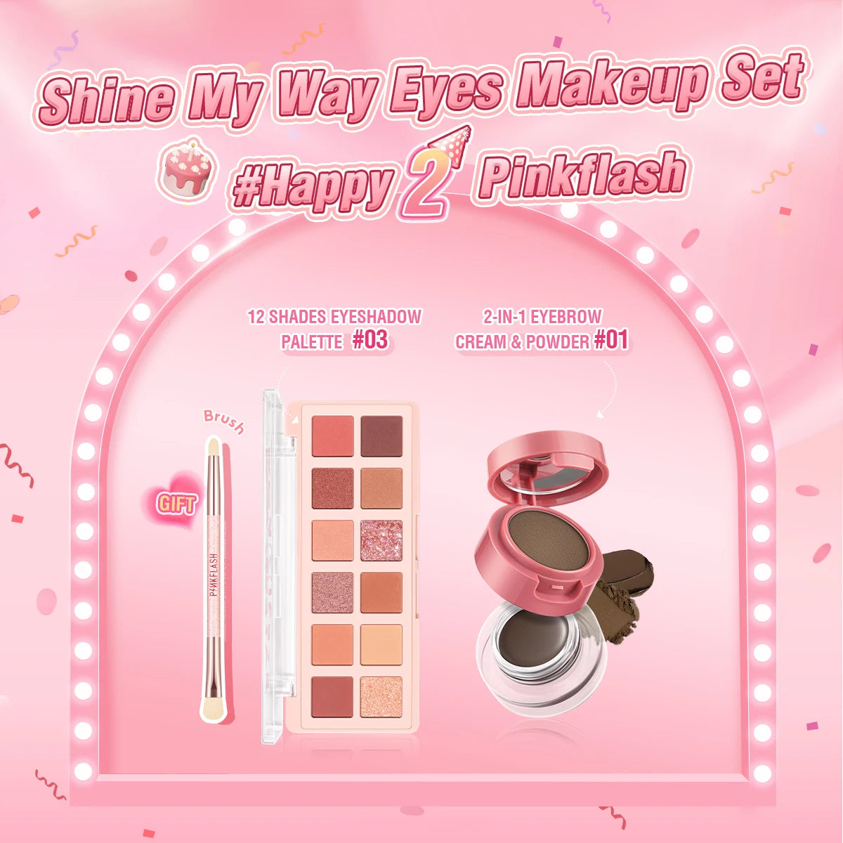 PINKFLASH 2 Anniversary Full Makeup Sets Waterproof Liquid Lipstick Face Concealer Eyeshadow Palette Mascara Eyebrow Cosmetics