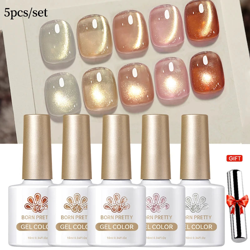 BORN PRETTY 6PCS Gel Polish Set 9D Polaris Cat Magnetic Soak Off UV LED Polish DIY Nail Art Manicure Varnish Base Top Coat
