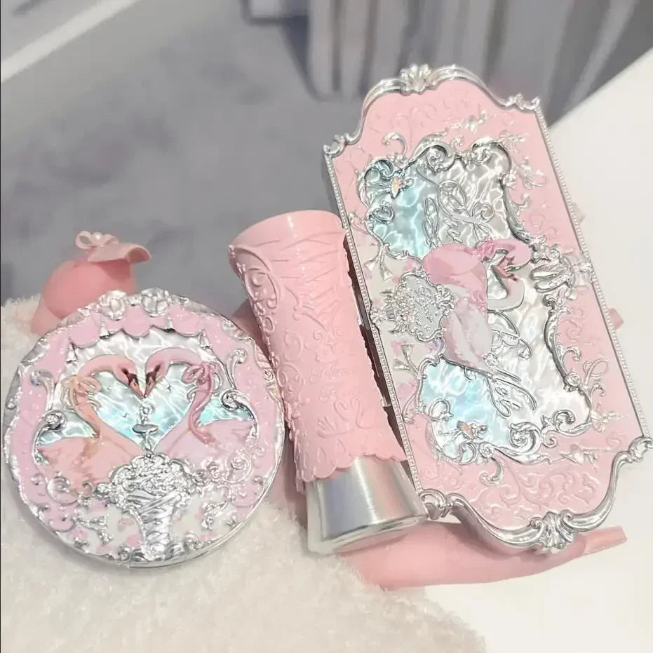 Makeup Set Flower Knows Swan Ballet Series Six Color Eyeshadow Palette Embossed Blusher Shine Lipstick Kit Maquiagem With Bag