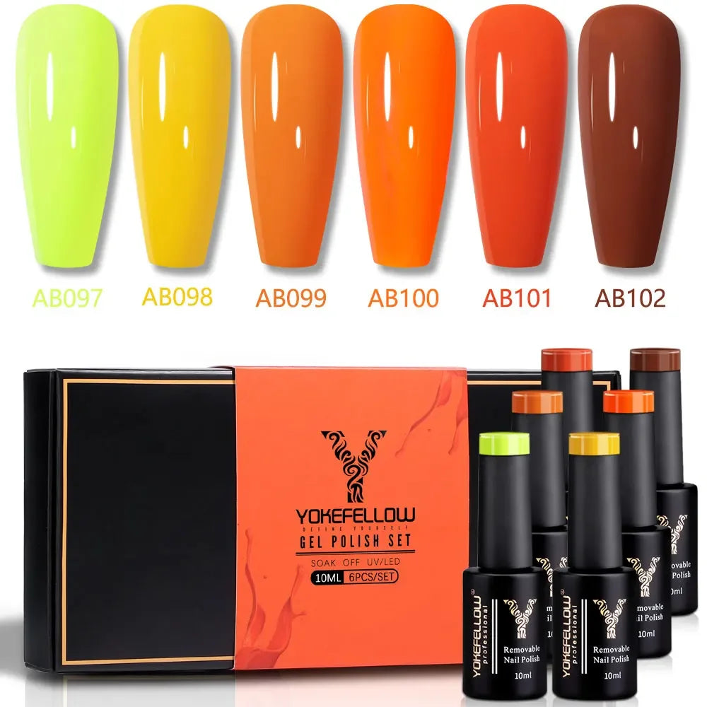 YOKEFELLOW Gel Nail Polish Set 10ml 6Pcs Green Soak Off UV LED Cure Gel Varnish for Nail Art Manicure DIY St. Patrick's Day