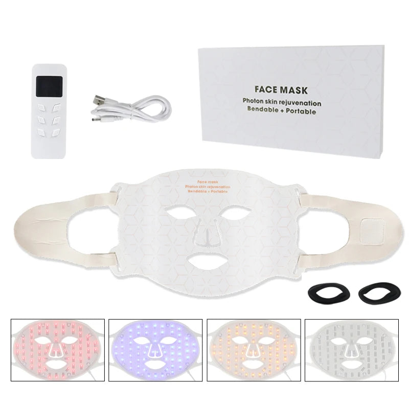 4 Colors LED Light Therapy Face Neck Mask Facial Skin Care Device 630nm 850nm Infrared Red Light Therapy Mask Skin Rejuvenation