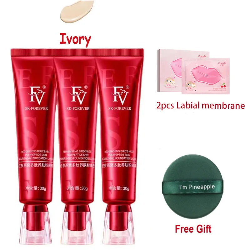 90g 3pcs FV Face Foundation Red Ginseng Precious Herbal Extracts Concealer Oil-control Waterproof Hydrating Makeup Base Cream
