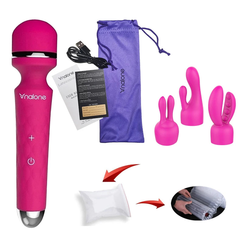 Nalone Powerful Vibrator 3 Nozzles USB Recharge Magic Wand