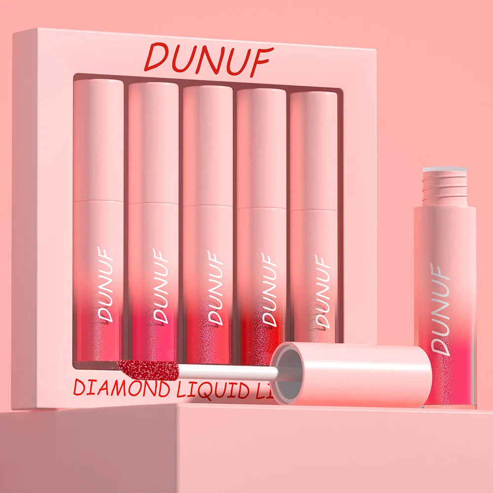 5 Color / Set Diamond Liquid Lipstick Make up Moisturizing Lasting Purple Sparkling Waterproof Glitter Lip Gloss Lipstick Makeup