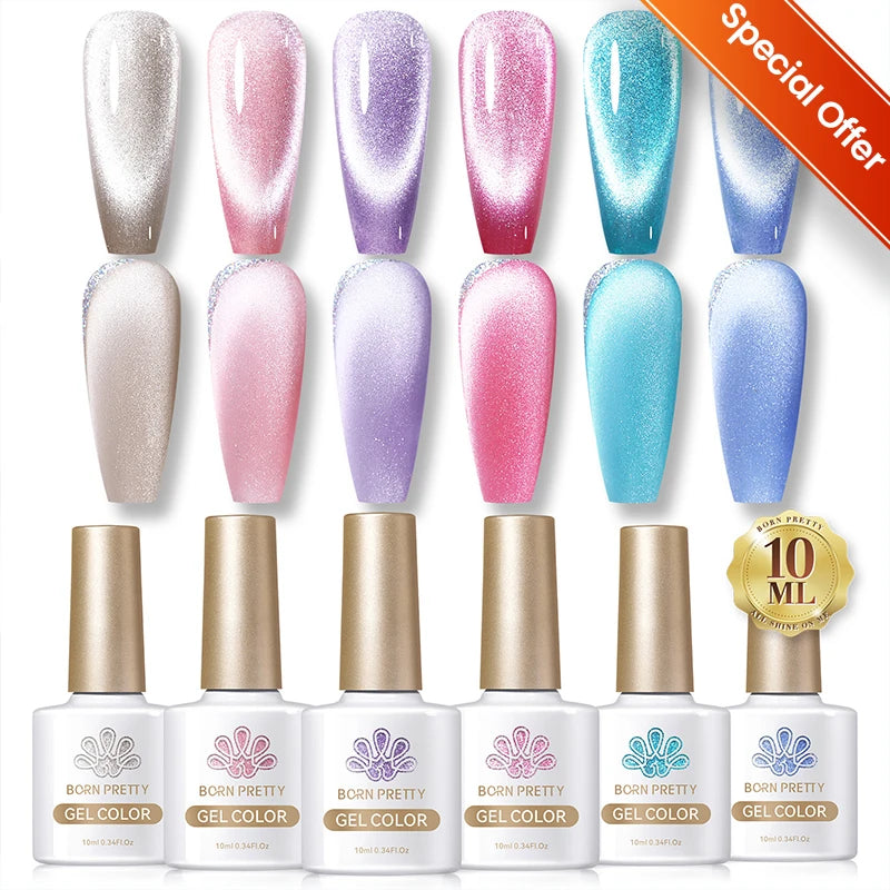 BORN PRETTY Sparkling Moonlight Cat Magnetic Gel Polish Set Semi Permanent Soak Off Crystal Gel Nail Polish Kit For Nail Art DIY