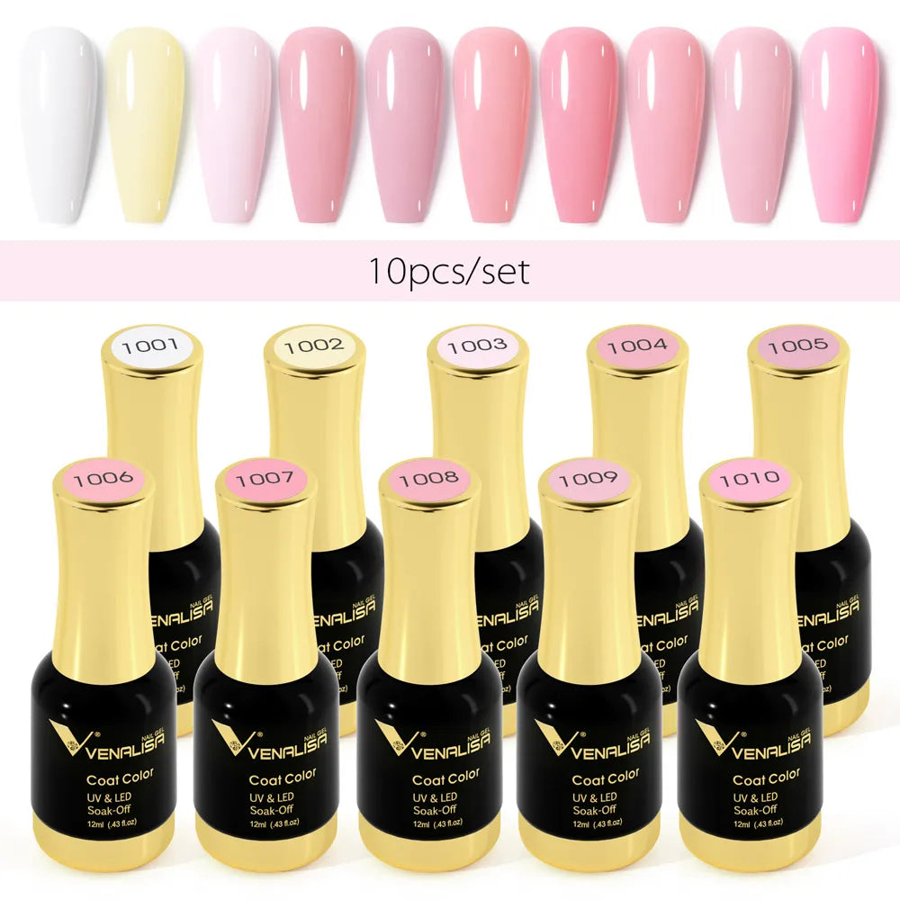 Venalisa Jelly Pink Kit 12ml Gel Nail Polish Full Coverage Platinum Pigment Fall Color Gorgeous Color Soak Off UV LEDGel Varnish