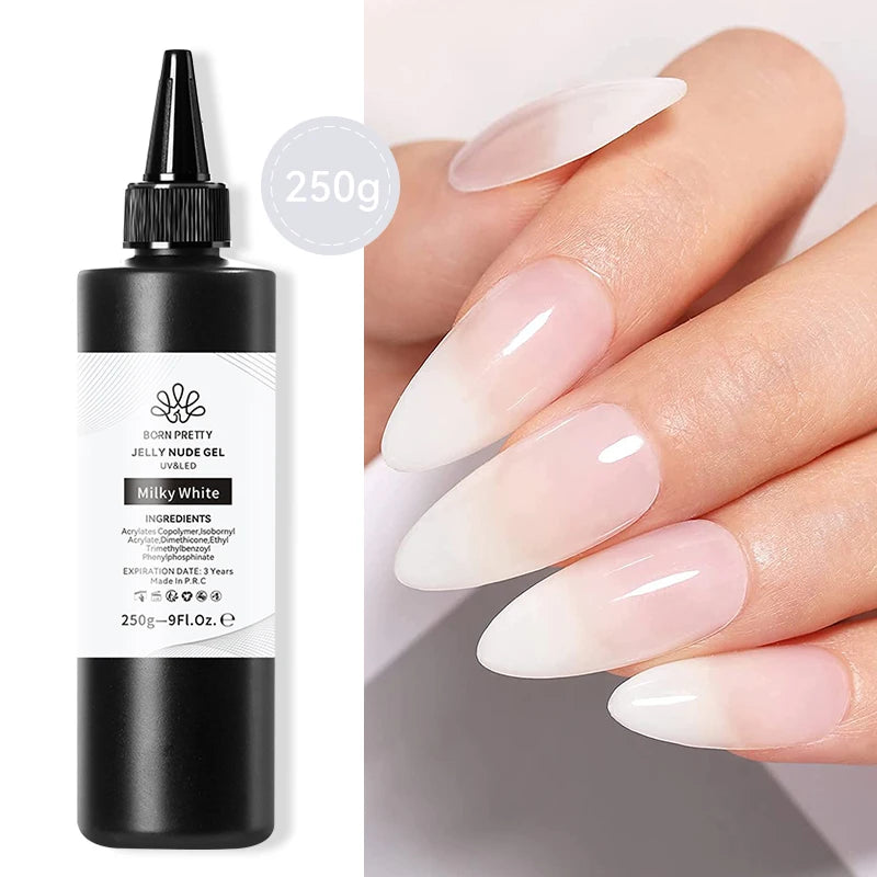 250g BORN PRETTY Milky White Jelly Gel Nude Pink Transparent Semi Permanent Gel Nail Polish Manicure Soak Off UV LED Gel Varnish