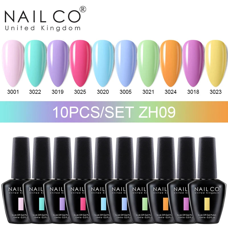 NAILCO 10Pcs 15ml Gel Nail Polish Set Hybrid Varnishes Nails Art Manicure Gel Polish Set Vernis Semi Permanent UV Gel Glue kit