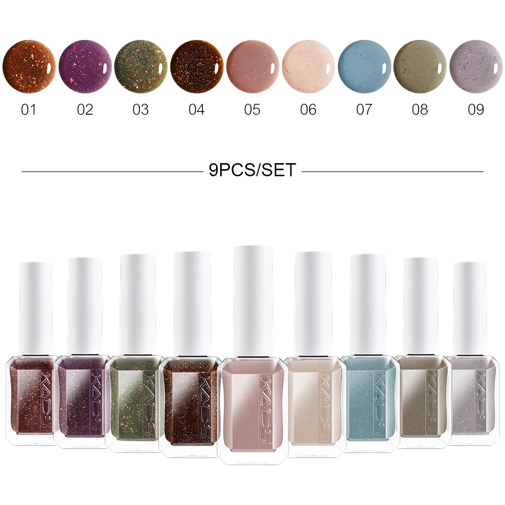 KADS 9/6 Pcs Nail Polish Set 11ml Manicure Lacquer Nail Art Varnish Kit Flakies Reflective Glitters 24K Gold Foil Top Coat