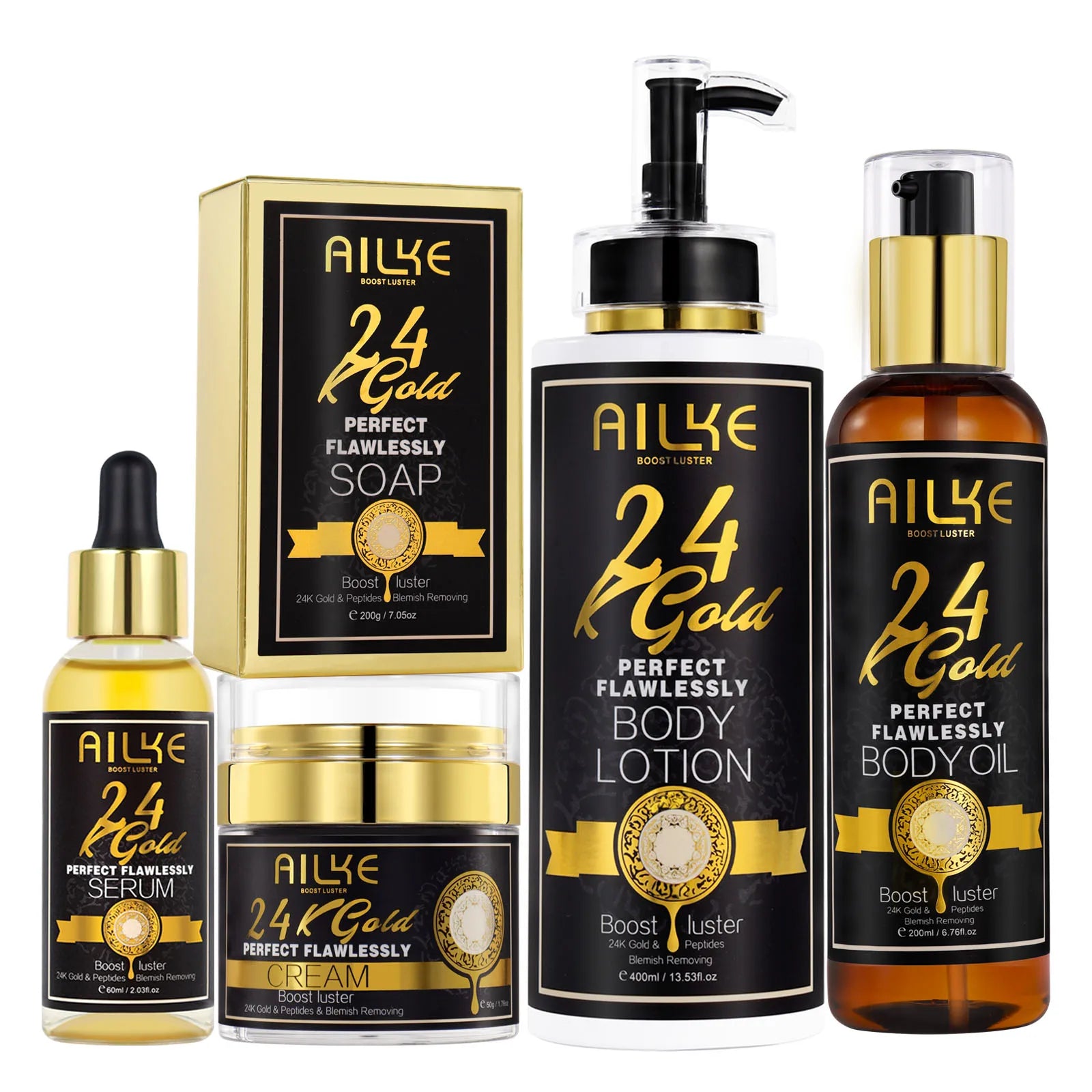 AILKE 24K Gold Perfect Flawlessly Whitening Set, Reduce Dark, Black Spots, Clean Skin, Moisturizing, Exfoliate, For Women, Men