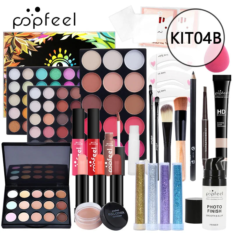 Makeup Kit Women Cosmetics Set Eyeshadow Lipstick Lip Gloss Eyebrow Pencil Eyeliner Concealer Foundation Mascara Makeup Brushes