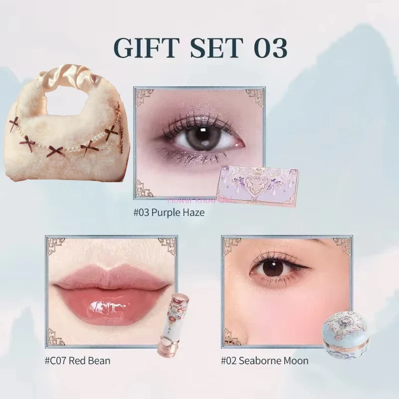 Flower Knows Butterfly Cloud Collar Collection Makeup Gift Set Includes Glitter Eyeshadow Blush Powder Lipstick makeup Bag