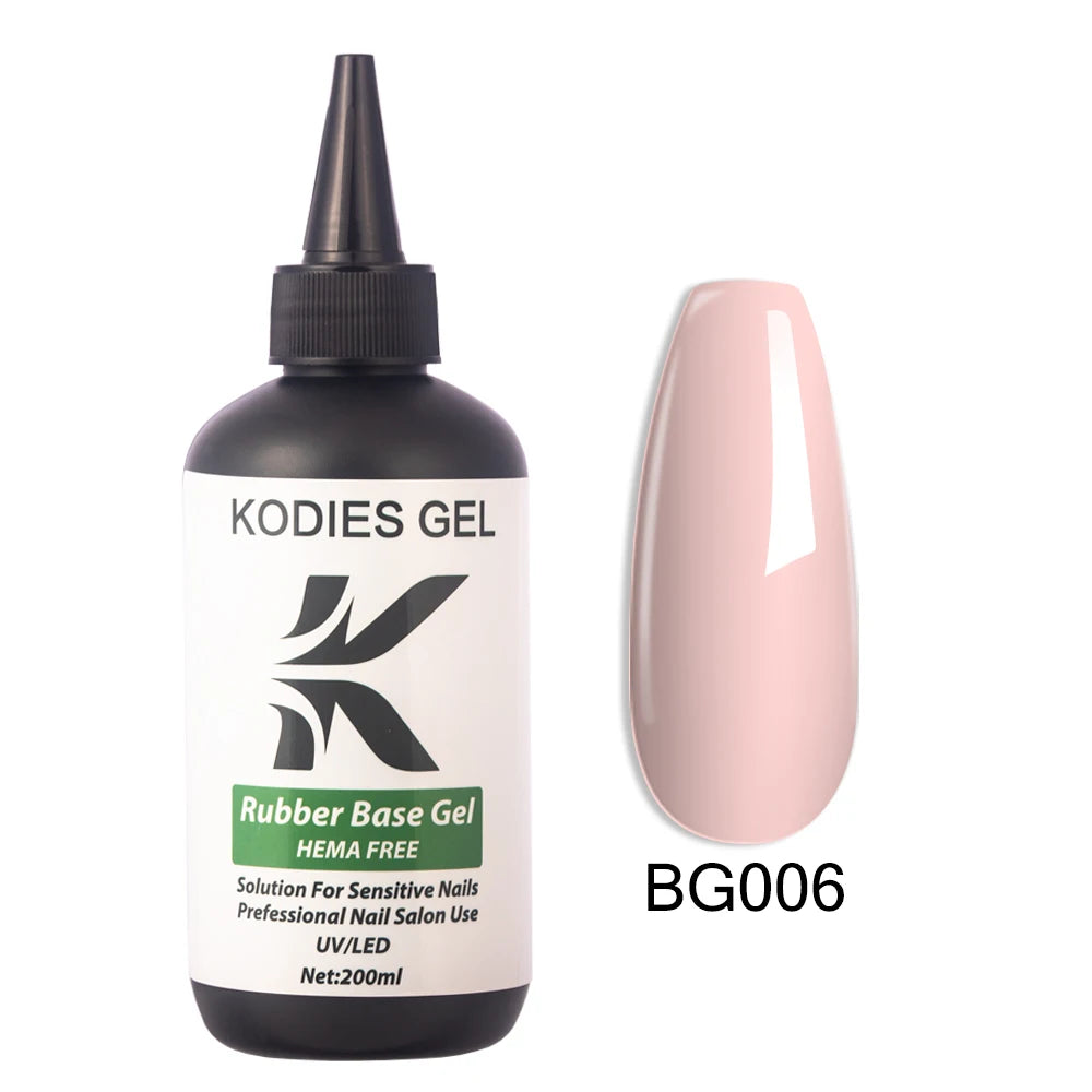 KODIES GEL HEMA Free Rubber Base Gel Nail Polish 200ML UV Semi Permanent Vegan Gel Varnish Bulk Refill Manicure Salon Quality