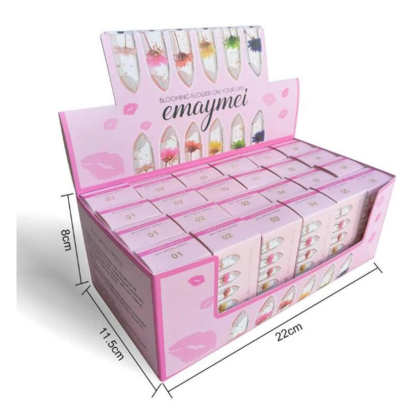 Wholesale 24 PCS Lip Balm Set Flowers Jelly Colour Changing Lipsticks Long Lasting Moisturizing Jelly Warm Pink Lipstick