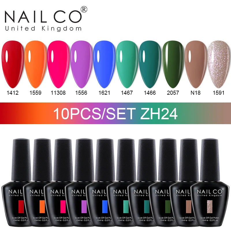 NAILCO 10Pcs 15ml Gel Nail Polish Set Hybrid Varnishes Nails Art Manicure Gel Polish Set Vernis Semi Permanent UV Gel Glue kit