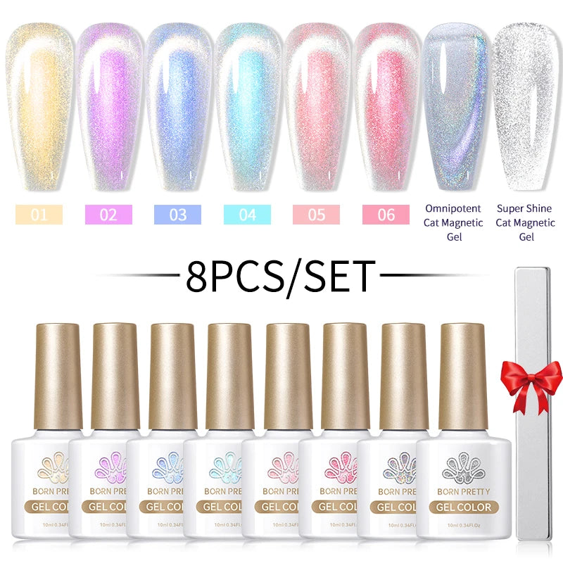 BORN PRETTY Sparkling Moonlight Cat Magnetic Gel Polish Set Semi Permanent Soak Off Crystal Gel Nail Polish Kit For Nail Art DIY