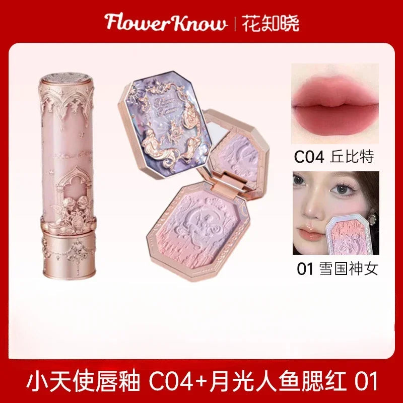 Flower Knows Butterfly Cloud Shoulder Makeup Sets Gift Box Cosmetics Lipstick Lip Blush Free Powder Puff