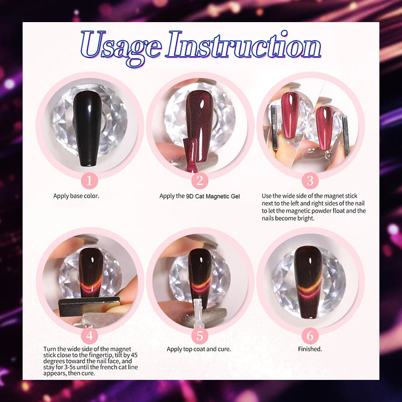 BORN PRETTY 6PCS Gel Polish Set 9D Polaris Cat Magnetic Soak Off UV LED Polish DIY Nail Art Manicure Varnish Base Top Coat