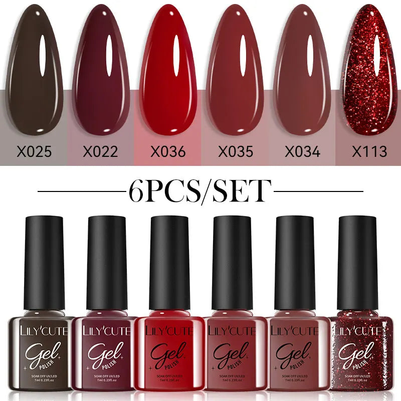 LILYCUTE 6Pcs/set 7ml Coffee Series Gel Nail Polish Kit