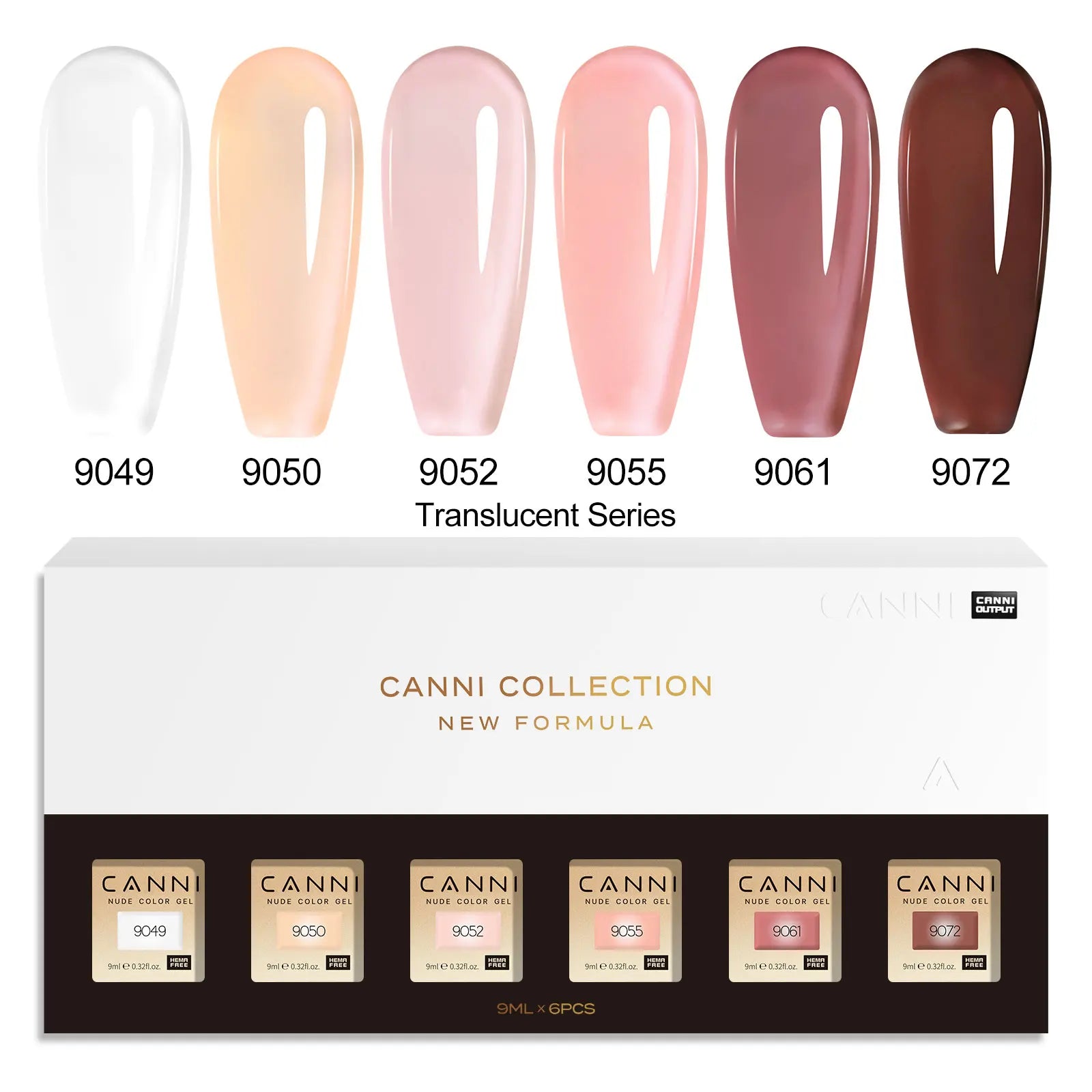 CANNI HEMA FREE Nail Gel Polish VIP Kit Jelly Amber Color Collection Semi Permanent French Nail Gorgeous Color 9ml*6pcs/set