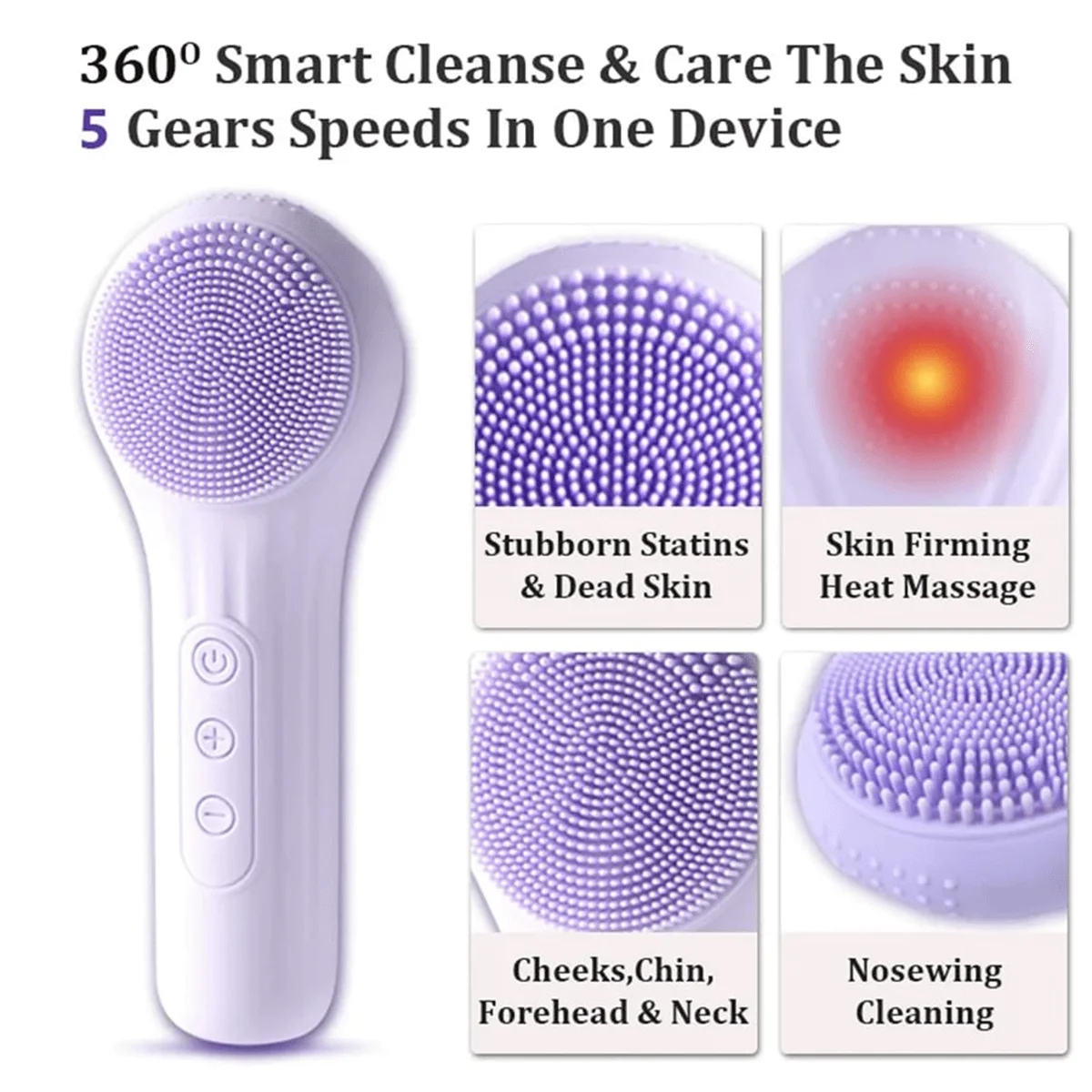 Waterproof Facial Cleansing Brush For Men & Women Rechargeable Exfoliating Electric Face Scrubber Cleanser Brush