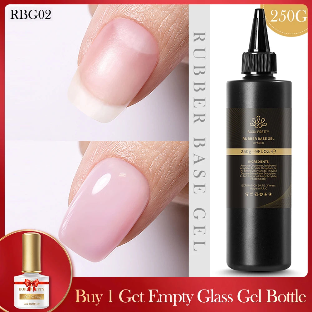 BORN PRETTY 250g Clear Nude 2 In 1 Rubber Base Gel Functions Gel and Color Gel Self-leveling Gel Protecting Natural Nails