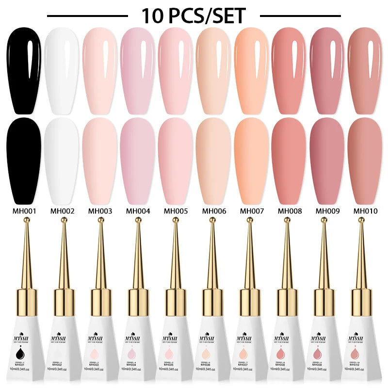 MTSSII 10Pcs/Set 10ml Glass Bottle Gel Nail Polish Nail Supplies Pink Nude Milky White UV Gel LED Nail Art Varnish For Nails