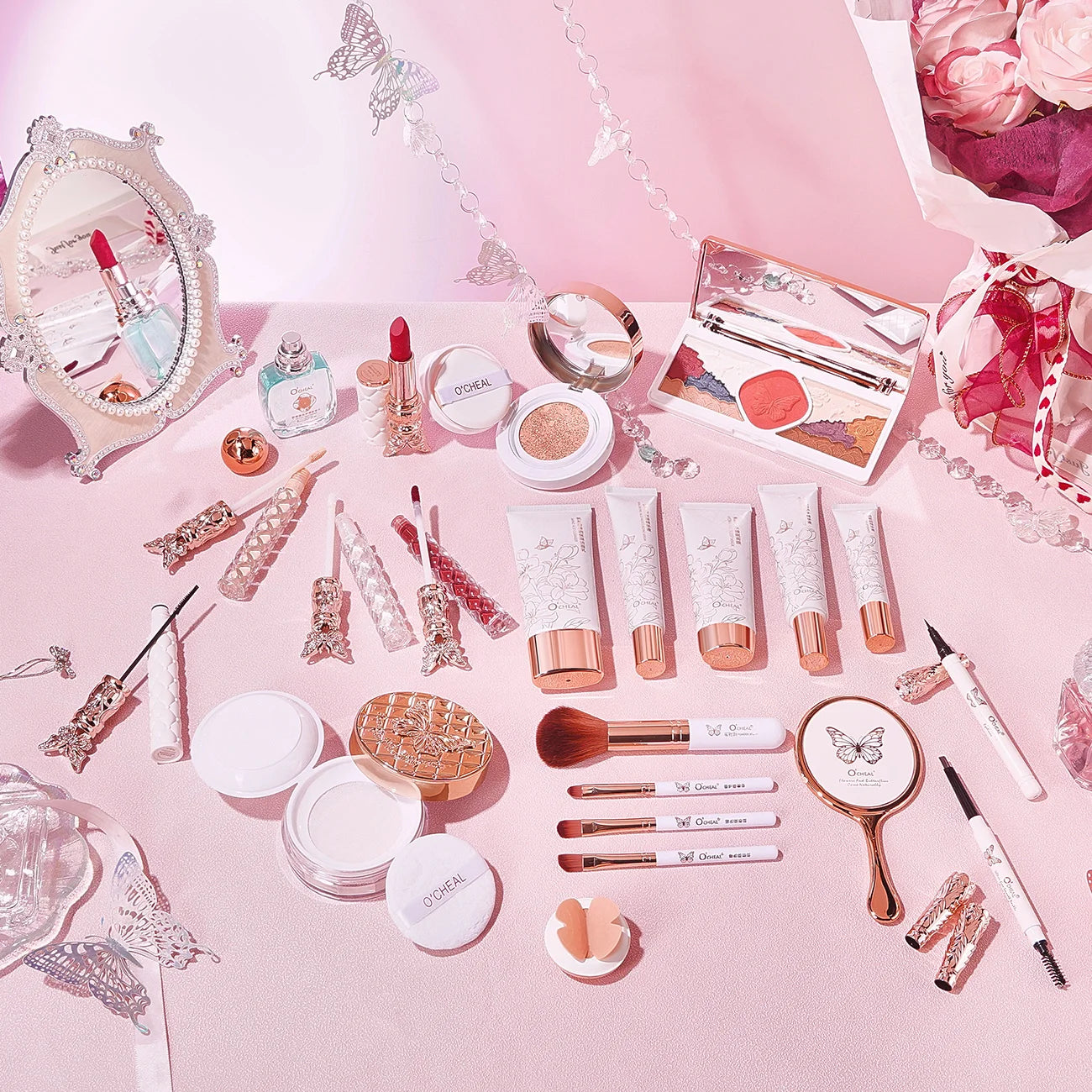 22Pcs/ Set Makeup Sets Included Long Lasting Lipsticks BB Cream Concealer Comestics Mushroom Puff Loose Pwder Highlight Blush