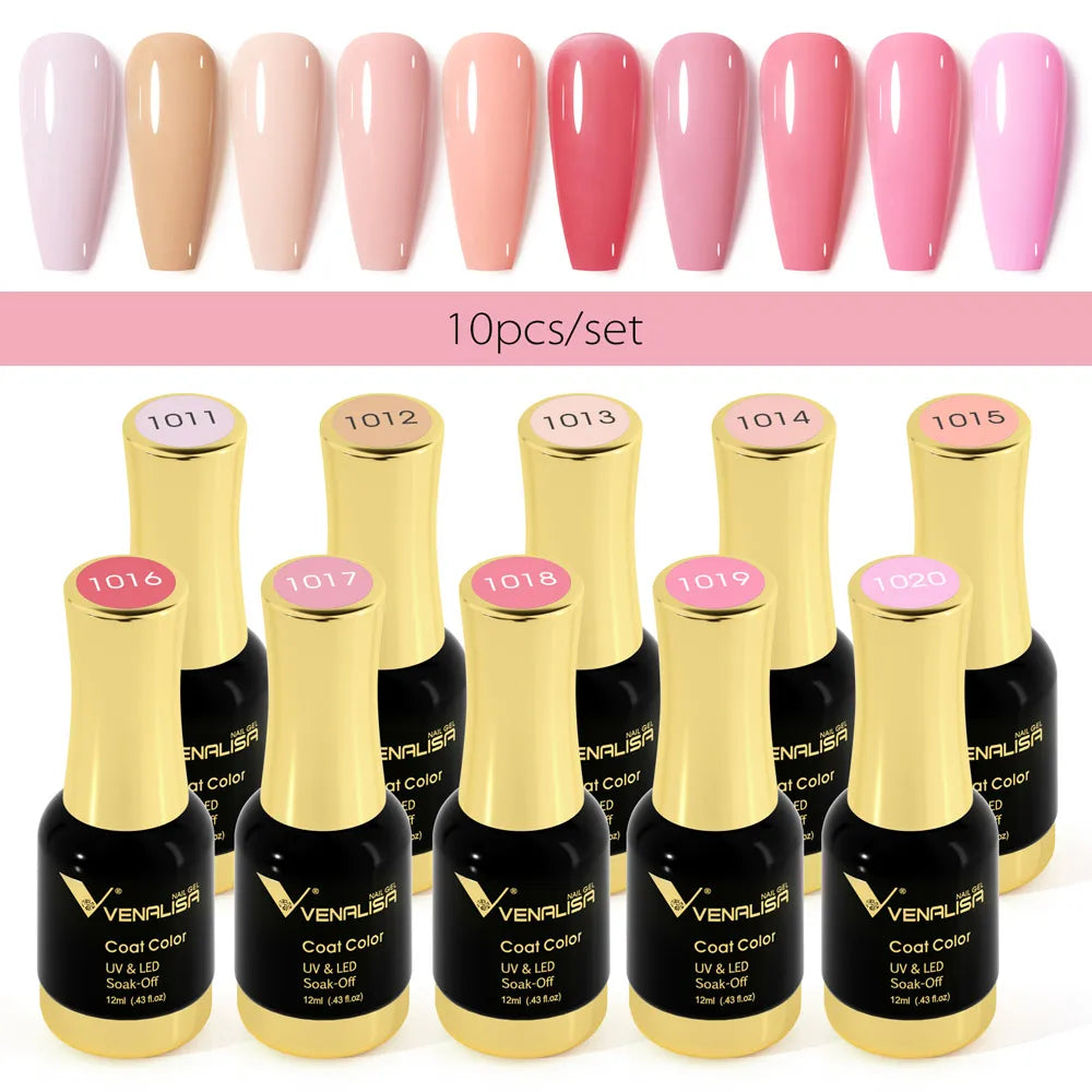 Venalisa Jelly Pink Kit 12ml Gel Nail Polish Full Coverage Platinum Pigment Fall Color Gorgeous Color Soak Off UV LEDGel Varnish