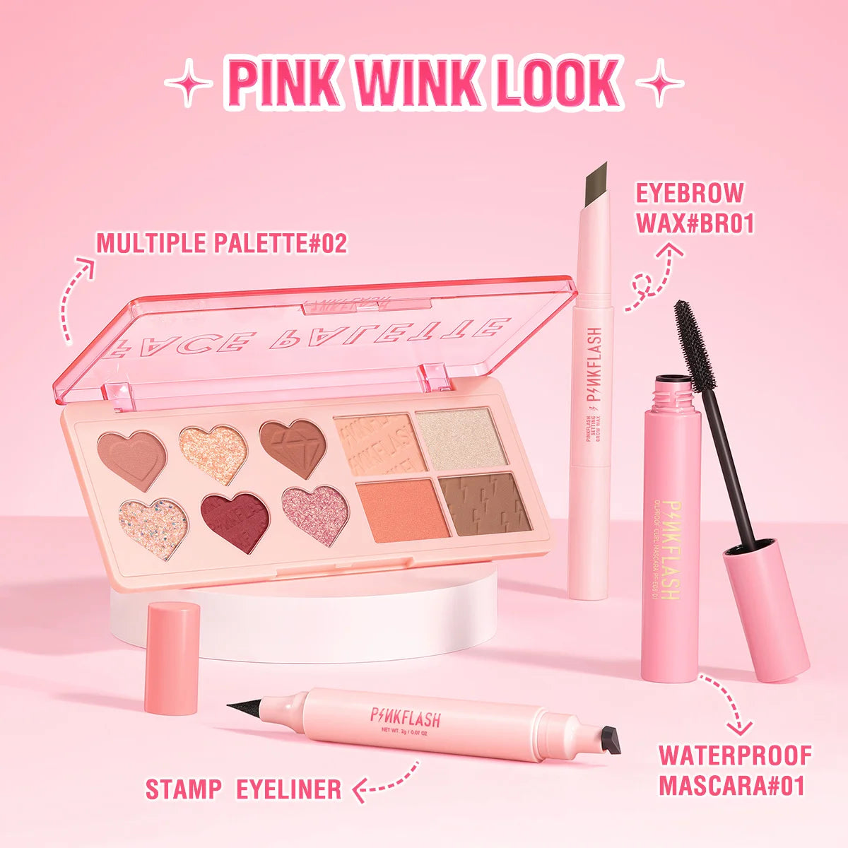 PINKFLASH 4 Pcs/Set Glitter Eyeshadow Palette Natural Eye Brow Wax Eyebrow Enhancer Waterproof Mascara Eyelash Makeup Cosmetics