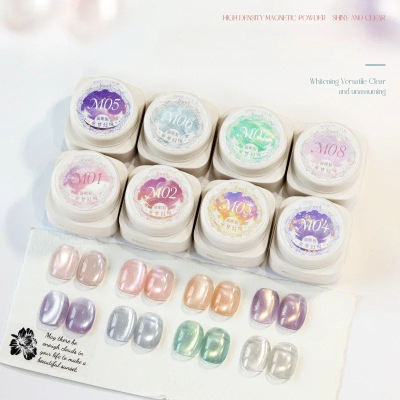 8 Colors Clear Cat Eye Nail Gel Polish Jelly Crystal UV Soak Off Gel Varnish Magnetic Nail Art Gel Lacquer All for Manicure 5ml