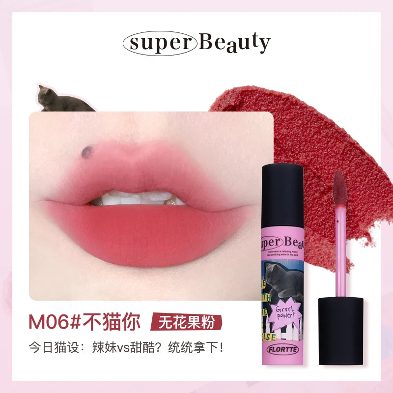 FLORTTE Matte Lipstick Velvet Lip Cream Matte Liquid Long-Lasting Wear Non-Stick Cup Not Fade Waterproof Lip Gloss