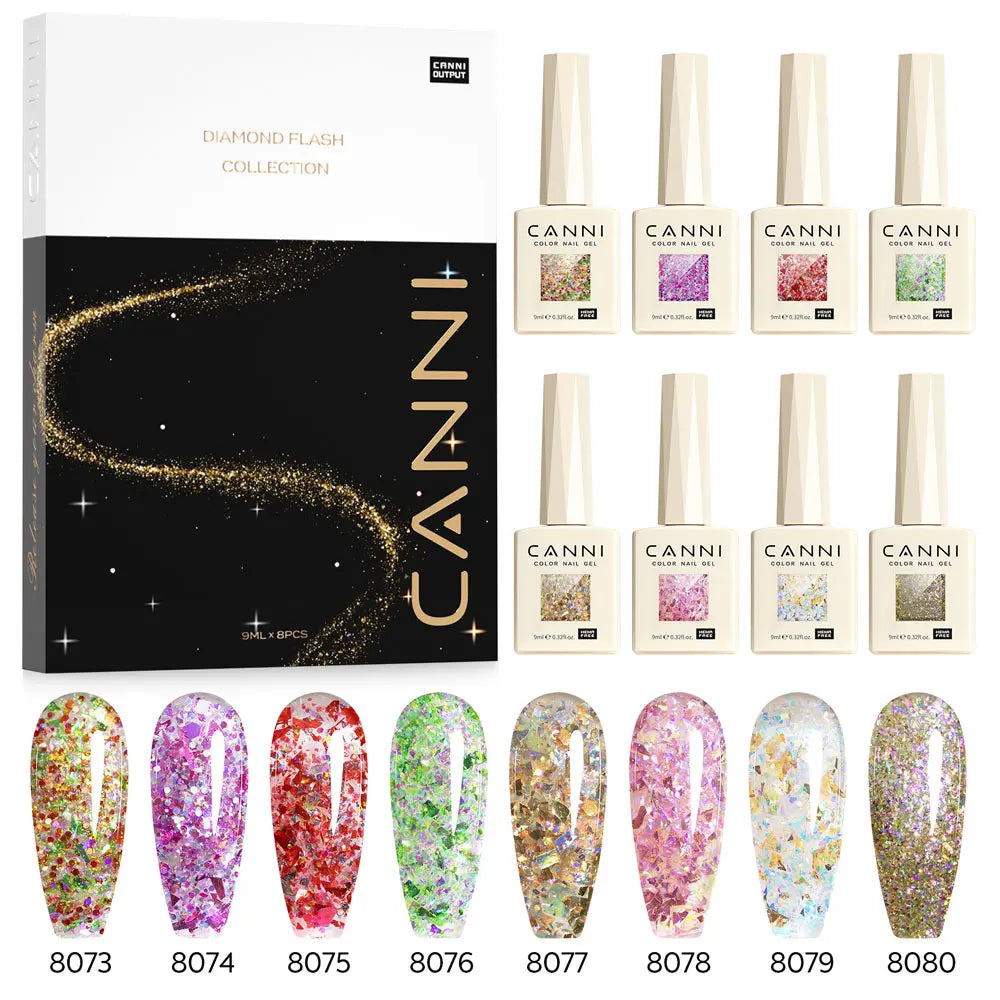CANNI VIP Kit Hema Free Nail Gel Polish Crystal Cat Eye Sparkle Diamond Semi Permanent Soak Off UV LED Gel Varnish 9ml*8pcs