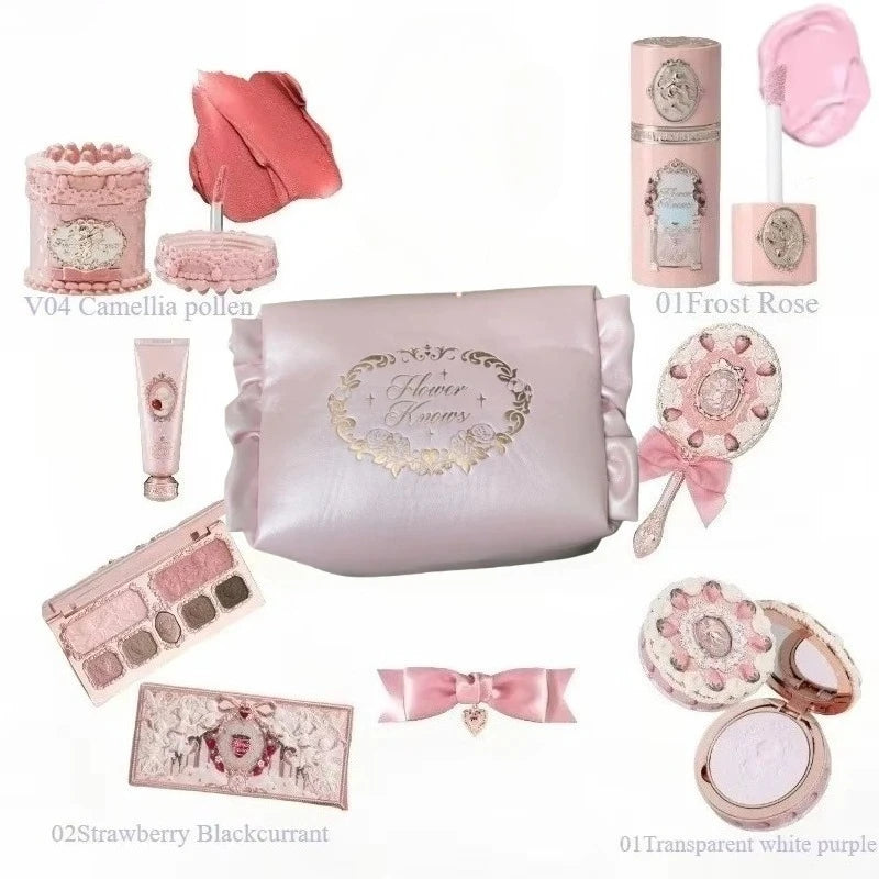 Flower Knows Strawberry Cupid Collection Makeup Set Sweetheart Gift Set Lip Mud Liquid Blush Face Palette All In One Make Up Kit