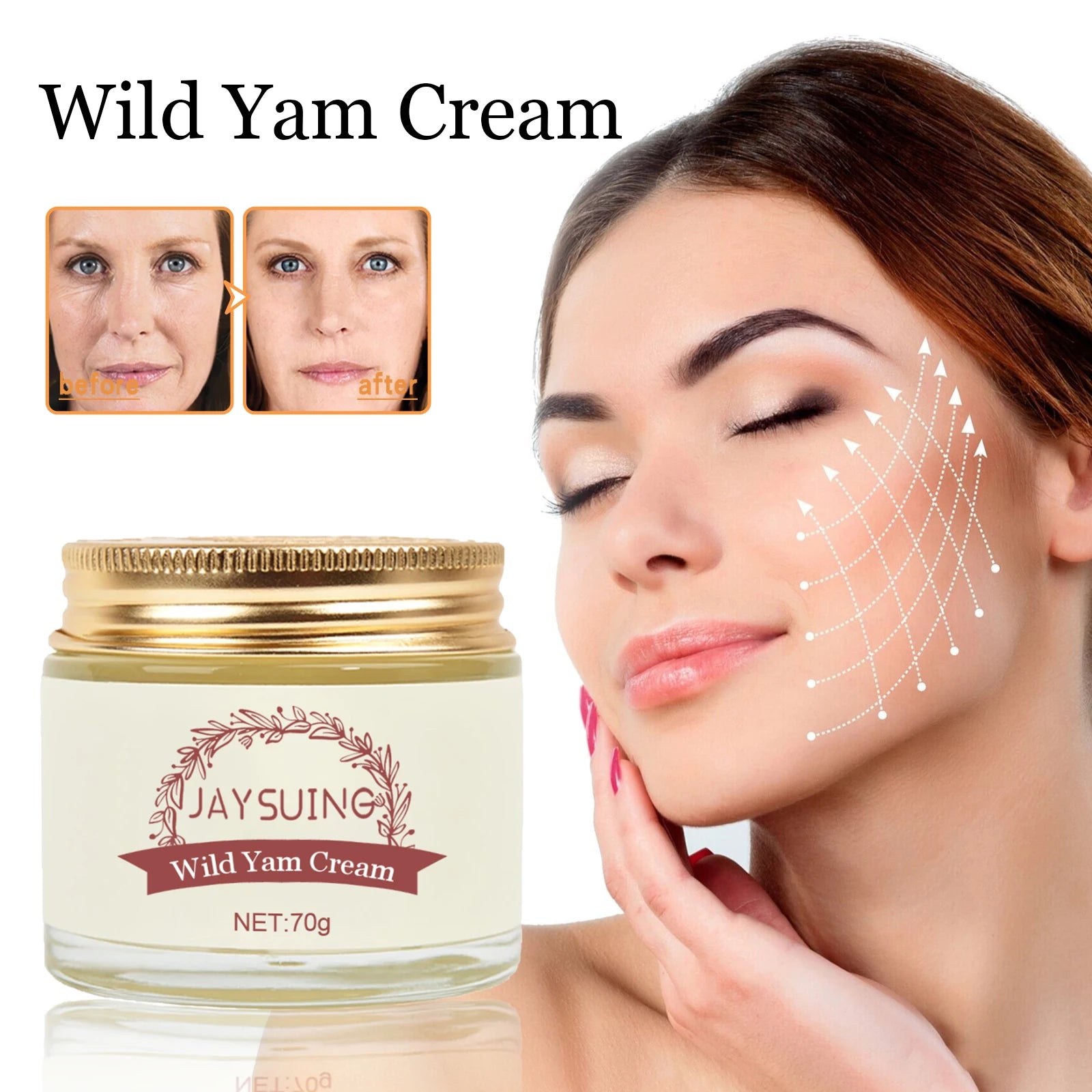 Wild yam face cream removes wrinkles, brightens skin tone, nourishes and moisturizes facial skin, suitable for all skin types