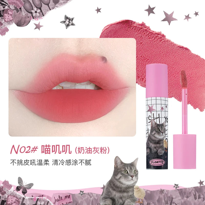 FLORTTE Matte Lipstick Velvet Lip Cream Matte Liquid Long-Lasting Wear Non-Stick Cup Not Fade Waterproof Lip Gloss