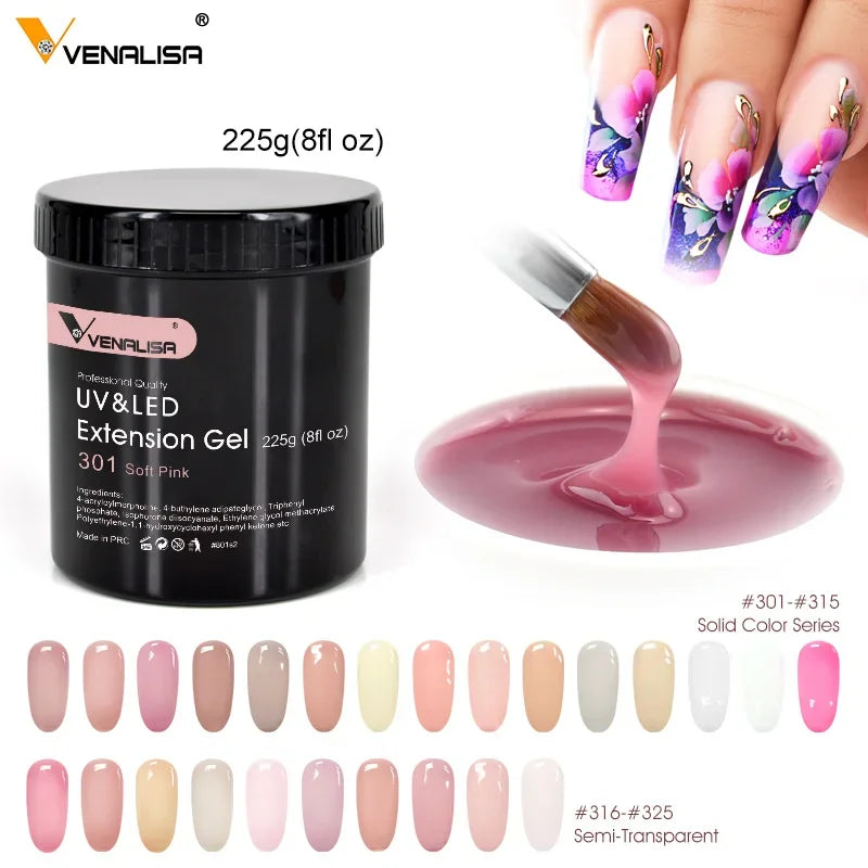 225g Venalisa Camouflage Soak Off UV LED Clear Color Builder Extension Nail Gel Jelly Gel Quick Building Nail Gel Polish