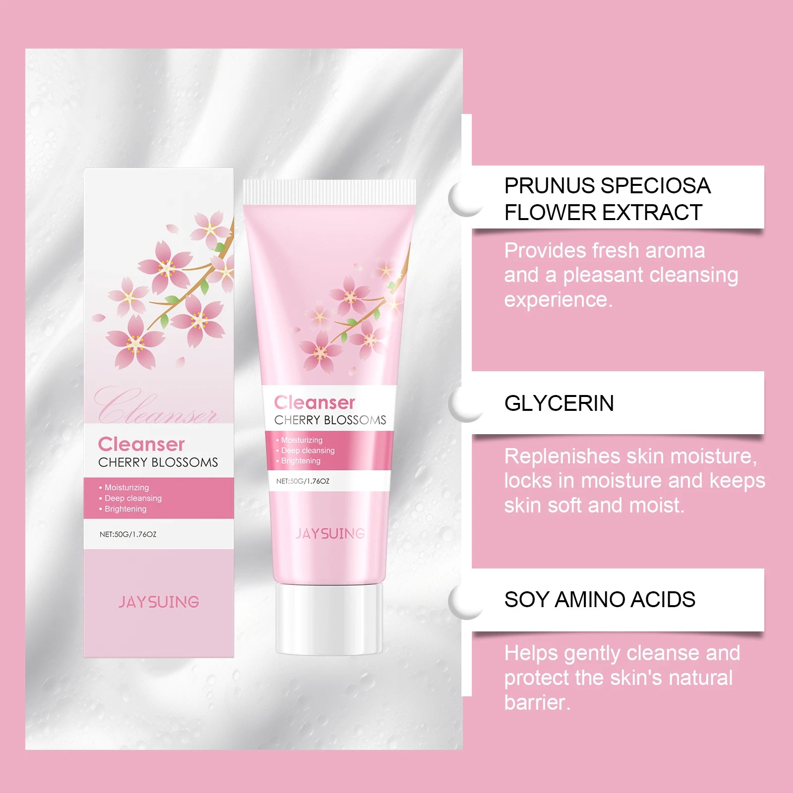 Cherry Blossom Facial Cleanser Deep Cleansing Oil Control Moisturizing Non Tightness Hydrating Facial Cleanser Suitable All Skin
