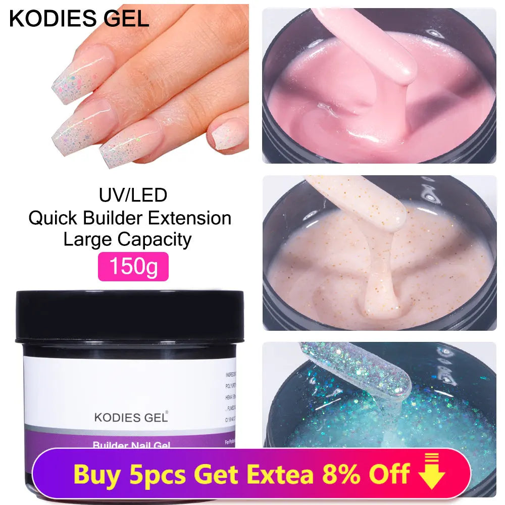 KODIES GEL 150g Builder Nail Gel for Extension Semi Permanent UV Aurora Construction Poly Gellak for Nail Art Manicure Design