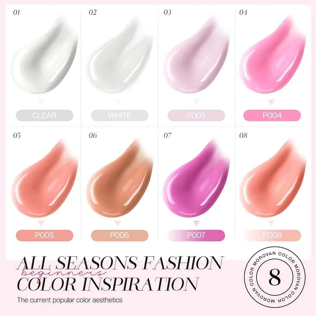 Poly Nail Gel Set - 8 Colors Pink Poly Extension Gel Professional Poly Nail Gel Packs for Beginners for Nail Extension DIY Art