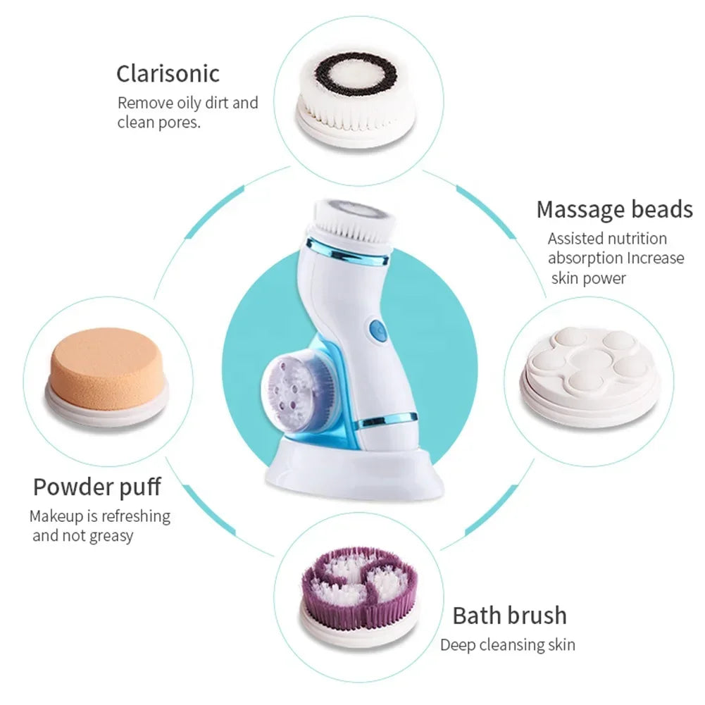 4 in 1 Waterproof Electric Facial Cleanser Cleaning Pore Blackhead Beauty Instrument Face Massager Facial Beauty Cleansing Brush