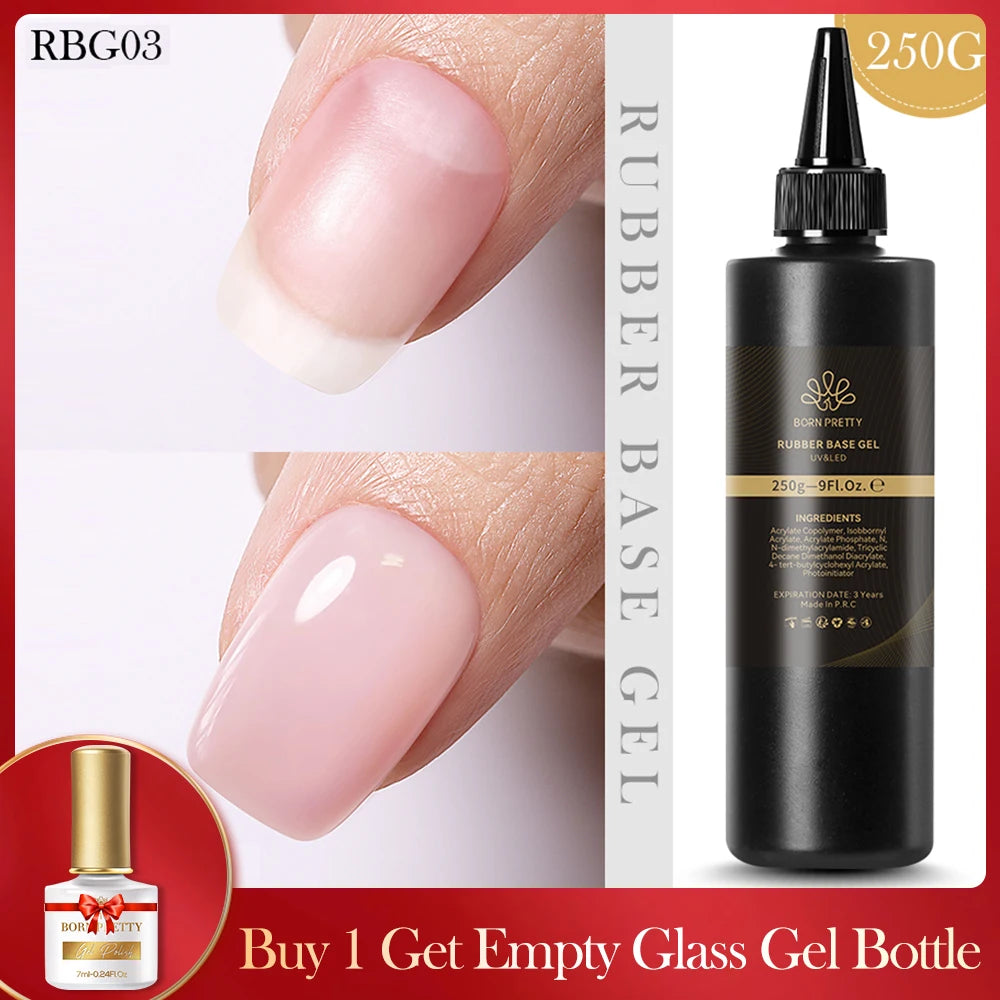 BORN PRETTY 250g Clear Nude 2 In 1 Rubber Base Gel Functions Gel and Color Gel Self-leveling Gel Protecting Natural Nails