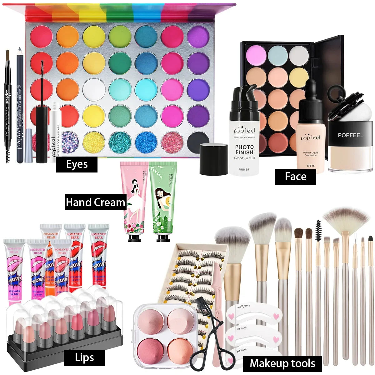 Makeup Box Set Gift Box Eyeshadow Eyeliner Eyebrow Pen Lipstick Lip Gloss Primer Foundation Loose Powder Brushes Puff Cosmetic