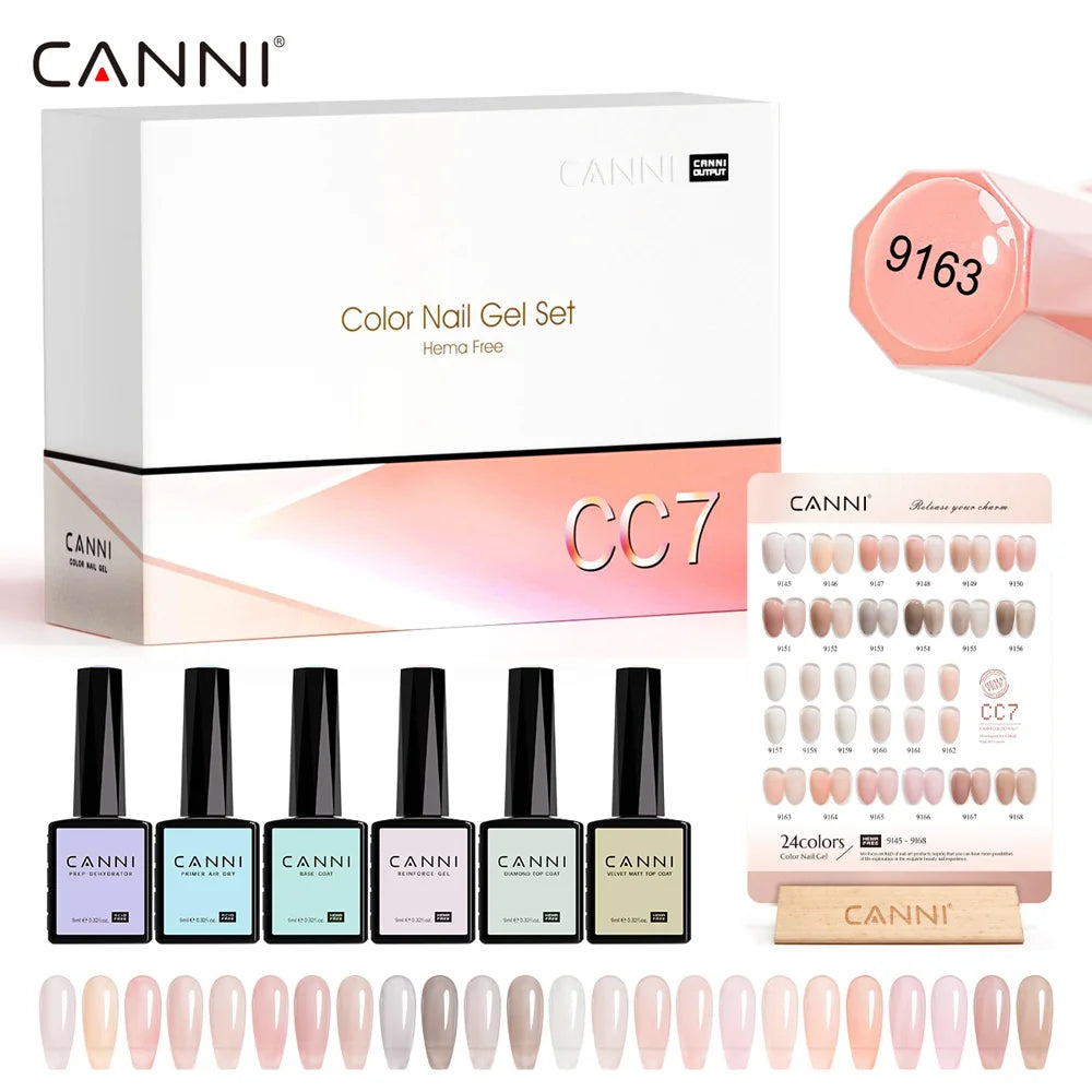CC7 CANNI Nail Gel Polish VIP Kit 9ml HEMA FREE Soak Off UV LED Gel Nail Semi Permanent Glossy Diamond Top Coat Set 6/30pcs Set