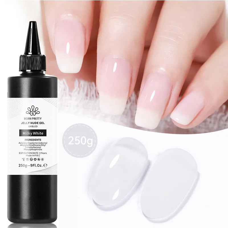 250g BORN PRETTY Milky White Jelly Gel Nude Pink Transparent Semi Permanent Gel Nail Polish Manicure Soak Off UV LED Gel Varnish