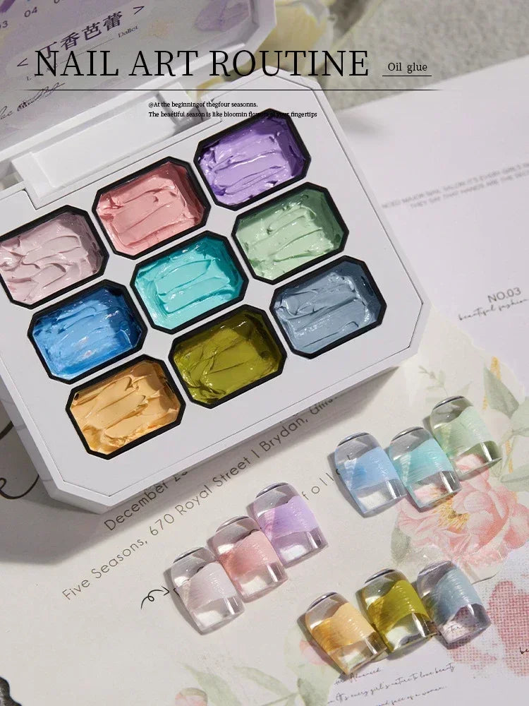 2.5gx9 Nail Drawing 3D Modeling Oil Paint Gel Polish No Wipe Glue Art Design DIY Flowers Painted Carved Nail Gel For Manicure