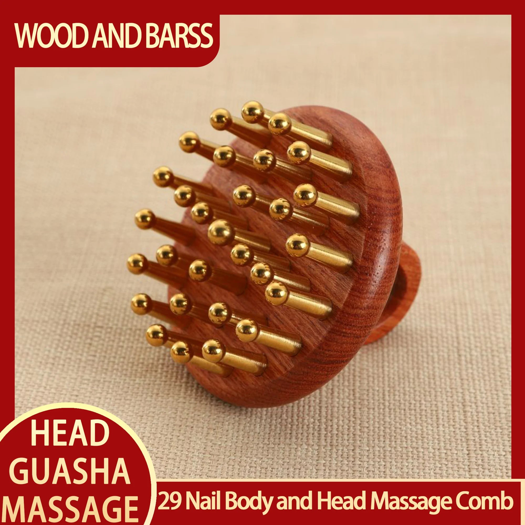 Head meridians massage comb copper wood meridians fine tooth comb needling Guasha scalp relax