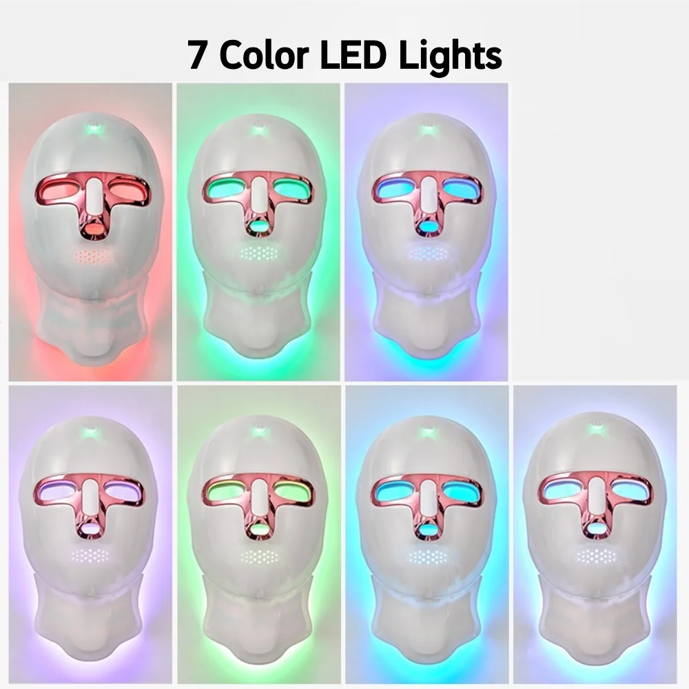 LED Facial Mask Face and Neck 7-1 Colors Light Therapy Skin Beauty Red Light  Facial Mask Wireless Rechargeable at Home Use