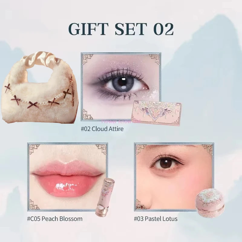 Flower Knows Butterfly Cloud Collar Collection Makeup Gift Set Includes Glitter Eyeshadow Blush Powder Lipstick makeup Bag