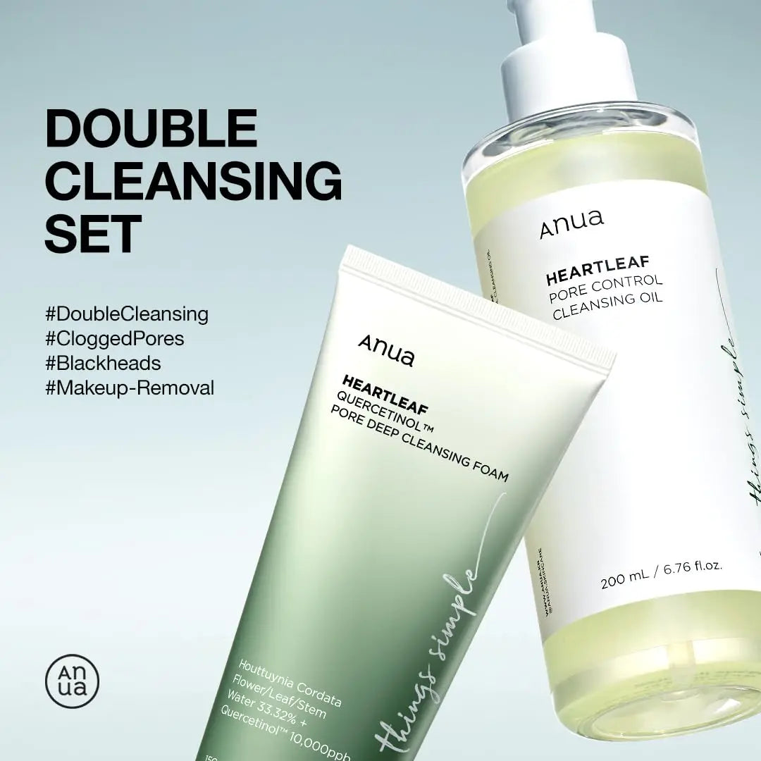 Anua Heartleaf Pore Cleansing Oil & Quercetinol Pore Deep Double Cleanser Facial Makeup Cleansing Skincare Set Beauty Products